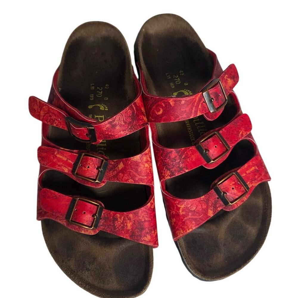 Birkenstock Papillio Florida Sandals Women’s 42 Red Floral Three Strap Comfort